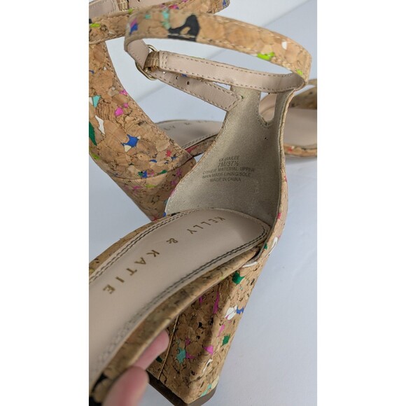 Kelly & Katie Hailee Sandals Block Heel Speckled Cork Size 7 Feminine Coquette - Picture 6 of 9